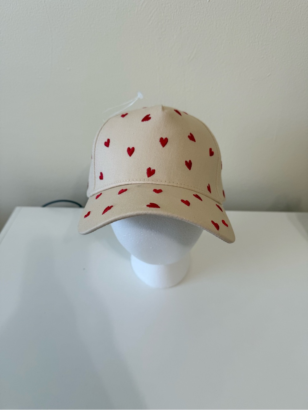 Forever 21 Beige Baseball Cap with Red Heart Print